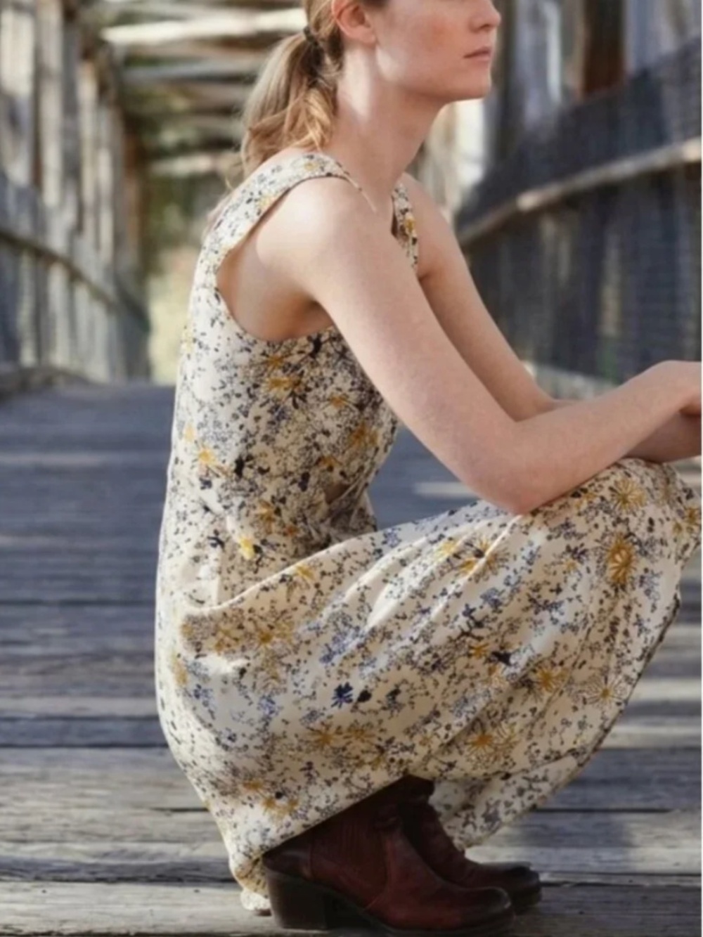 Anthropologie Moulinette Soeurs Fan Cut Ibris Daisy Silk Floral Dress Size 4